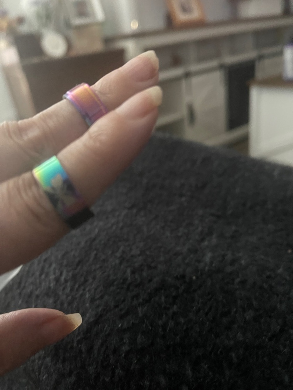 Iridescent Rainbow Stainless Steel Midi Rings - Set of 2
